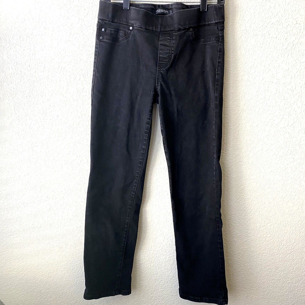 Liverpool Womens Jeans Size 6 28 Black The Straight Pull On Faux Pockets